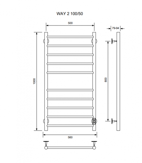 Полотенцесушитель WAY II 100/50 U (RAL9005 mat)