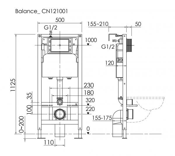 Система инсталляции для унитазов CERAMICANOVA Balance, арт. CN121001