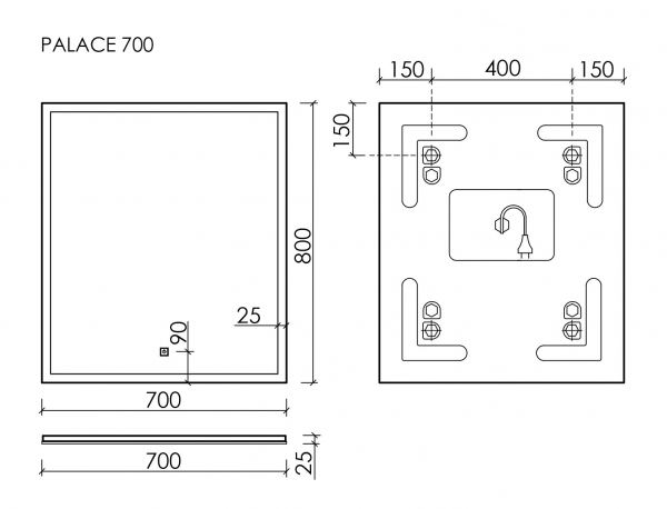 Зеркало для ванной комнаты  SANCOS Palace 700х800 с подсветкой, арт. PA700