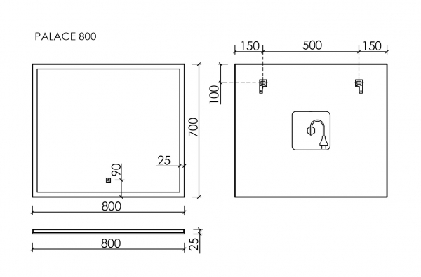 Зеркало для ванной комнаты  SANCOS Palace 800х700 с подсветкой, арт. PA800