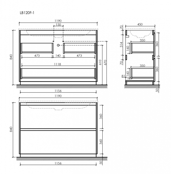 Тумба под раковину SANCOS Libra Floor напольная, 1190х450х840, c двумя ящиками оснащенными доводчиками, дуб чарльстон, арт. LB120F-1ECH