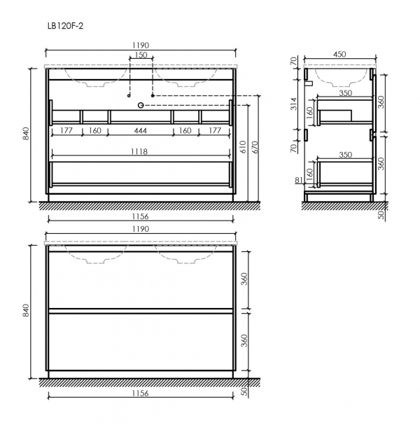 Тумба под раковину SANCOS Libra Floor напольная, 1190х450х840, c двумя ящиками оснащенными доводчиками, дуб чарльстон, арт. LB120F-2ECH