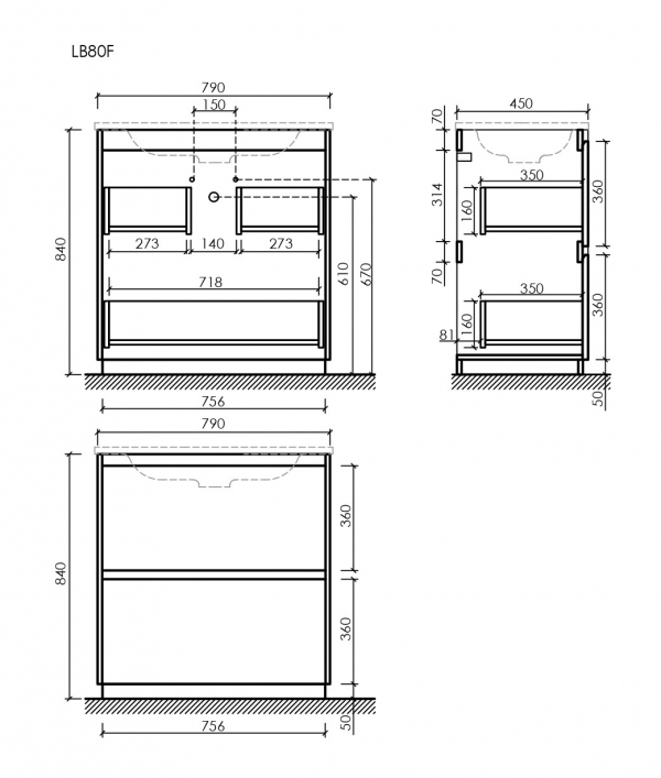 Тумба под раковину SANCOS Libra Floor напольная, 790х450х840, c двумя ящиками оснащенными доводчиками, белый глянец , арт. LB80FW