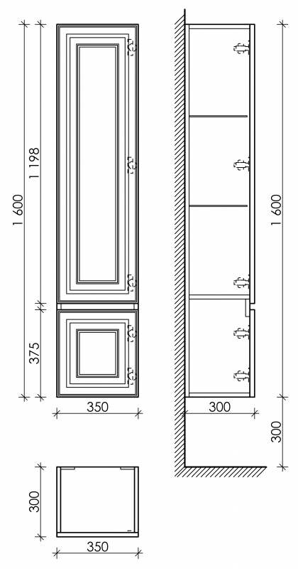 Шкаф-пенал SANCOS Very подвесной правый,  Doha Soft , 350х300х1600 мм, арт. PVR35RSM