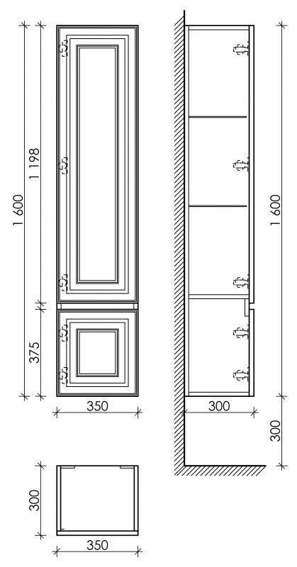 Шкаф-пенал SANCOS Very подвесной левый,  Bianco , 350х300х1600 мм, арт. PVR35LW