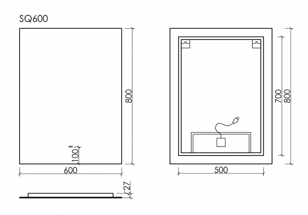 Зеркало для ванной комнаты SANCOS SQUARE 600х800 с подсветкой, арт. SQ600