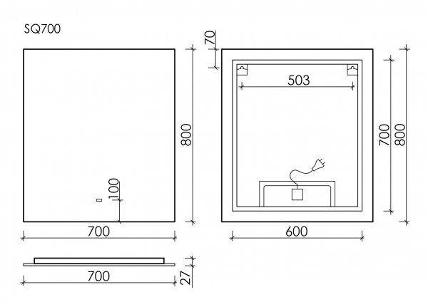 Зеркало для ванной комнаты SANCOS SQUARE 700х800 с подсветкой, арт. SQ700