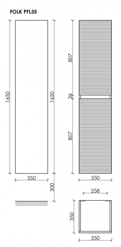 Шкаф-пенал подвесной SANCOS Folk, 350х350х1650 мм, цвет Bianco, арт. PFL35W