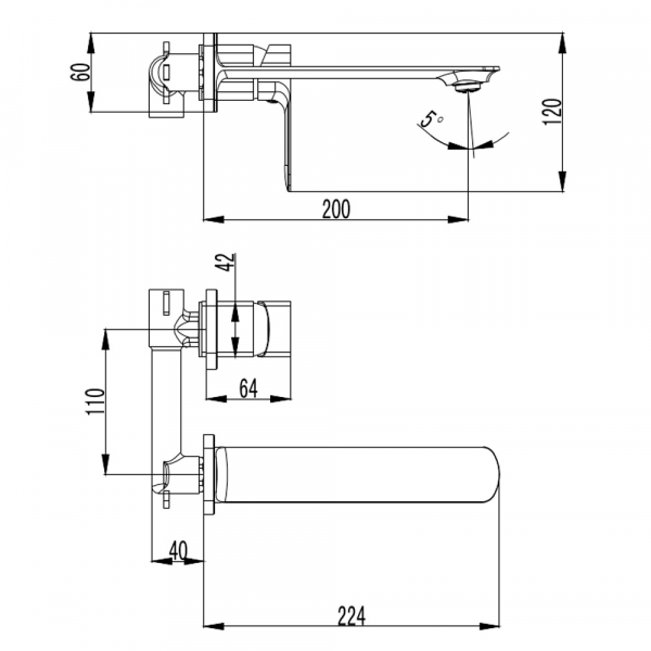 AQM6315GM Monza Смеситель для раковины настенный на 2 отв., внутр монтаж в компл., серый матовый