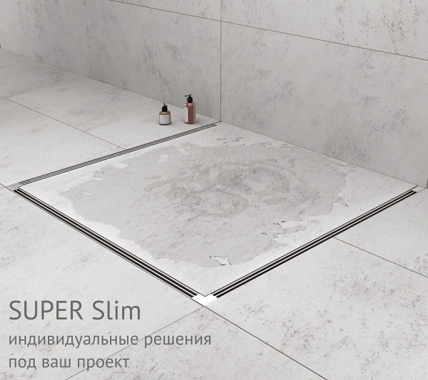 Желоб BERGES водосток SUPER Slim 500, хром глянец, S-сифон D50/105 H50 вертикальный