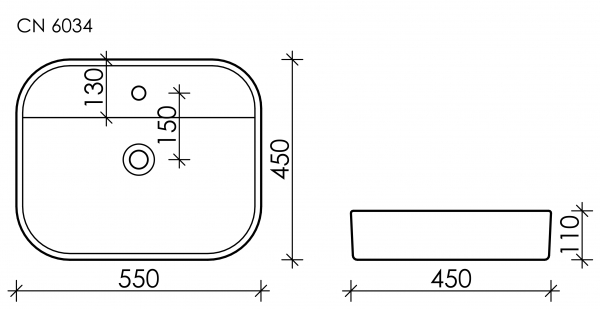 Умывальник чаша накладная прямоугольная Element 550*450*110мм