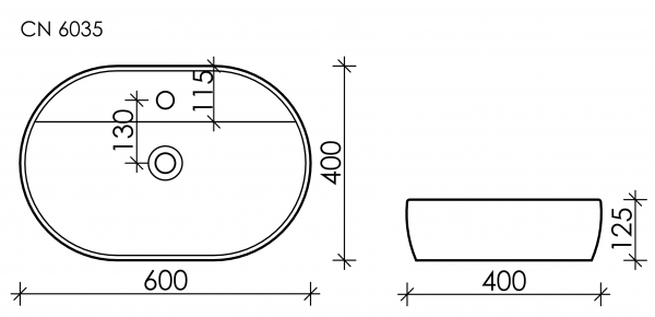 Умывальник накладной Element 600*400*125мм