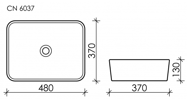 Умывальник чаша накладная прямоугольная Element 480*370*130мм