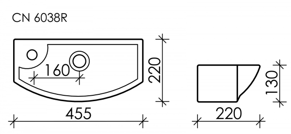Умывальник подвесной прямоугольный с крепежом (чаша справа, отверстие под смеситель слева) со сливом переливом Element 455*220*130мм