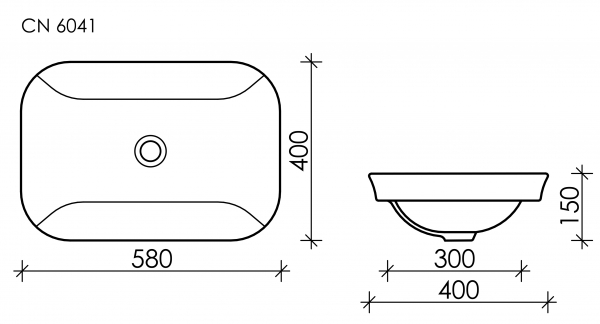 Умывальник прямоугольный встраиваемый сверху в столешницу Element 580*400*150мм