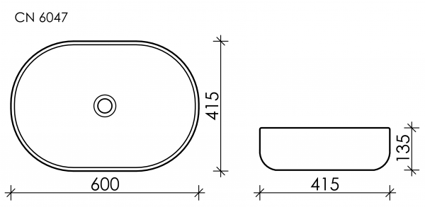 Умывальник чаша накладная овальная (цвет Белый Матовый) Element 600*415*135мм