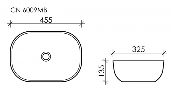 Умывальник чаша накладная прямоугольная (цвет Черный Матовый) Element 455*325*135мм