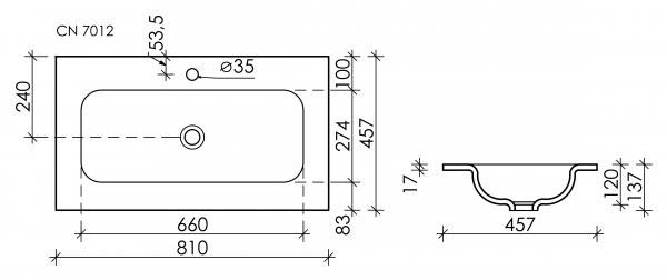 Умывальник накладной прямоугольный Element 810*457*137мм