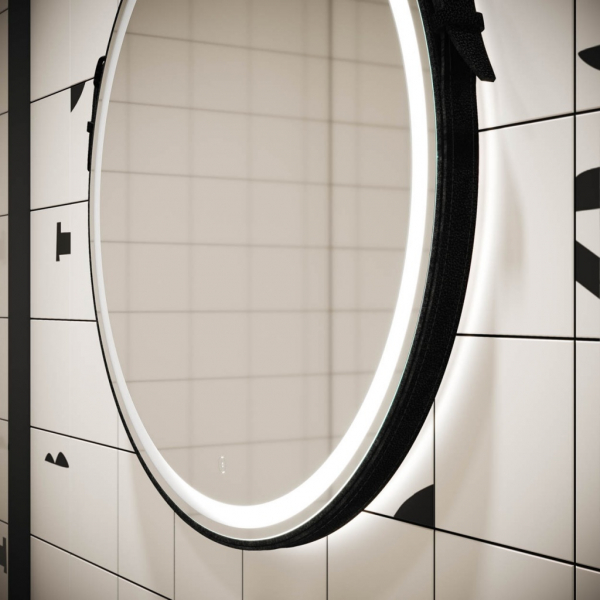 Зеркало для ванной комнаты  SANCOS Dames D650 с подсветкой , ремень из натуральной черной кожи, арт. DA650