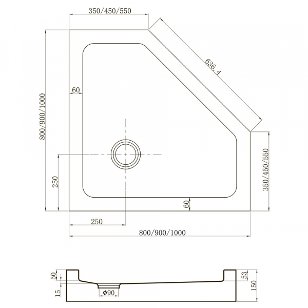 Душевой поддон Veconi Tezeo acrylic TZ-53B, 800x800x150, акрил, черный